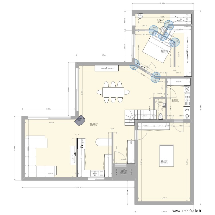 Projet KrysDeRoy. Plan de 6 pièces et 132 m2