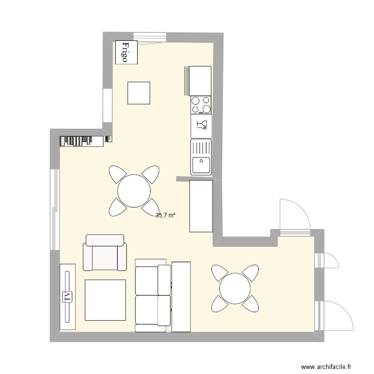 PLAN SEGNX SALON CUISINE. Plan de 1 pièce et 36 m2