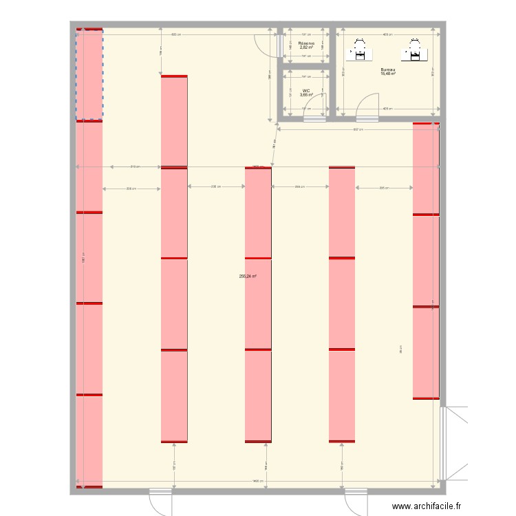 Bureau . Plan de 4 pièces et 277 m2