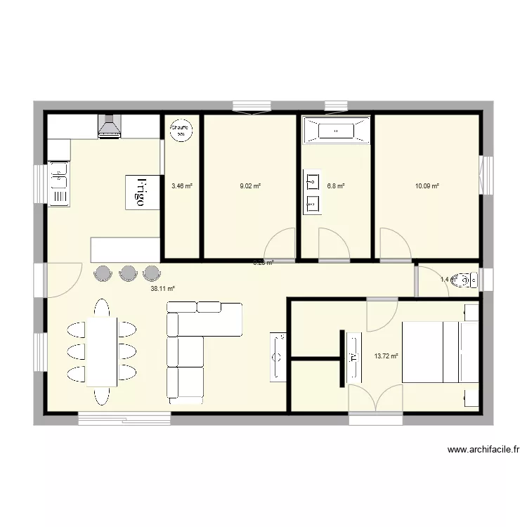 plein pied 90m2 3 chambres. Plan de 