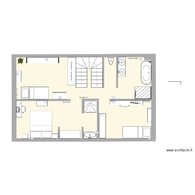 Maison haut. Plan de 1 pièce et 55 m2