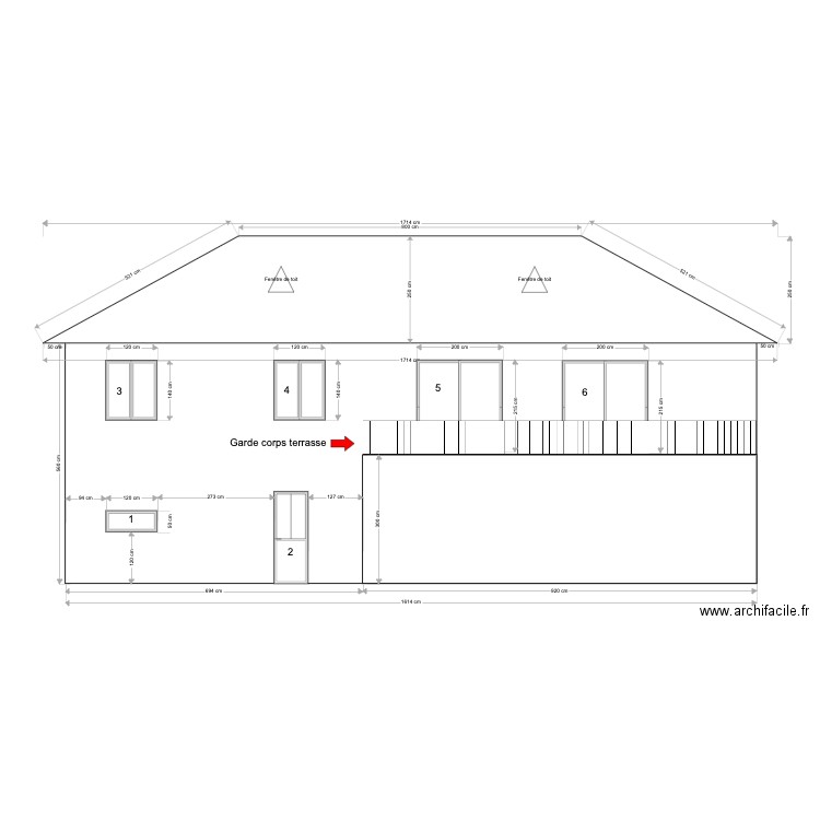 Pouancé - Façade Sud - Existant. Plan de 0 pièce et 0 m2