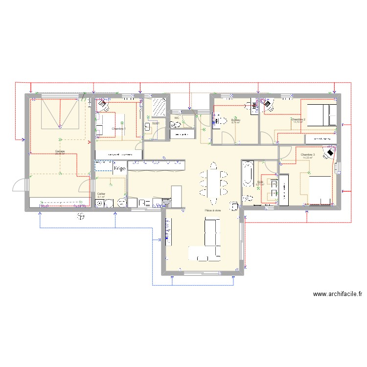 Chantier pédagogique EEB. Plan de 10 pièces et 150 m2