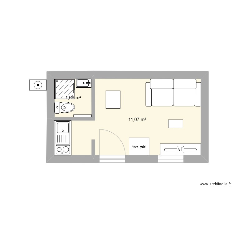 Studio 13m2. Plan de 0 pièce et 0 m2