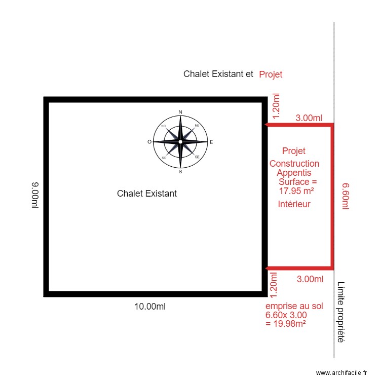 Existant  et projet  chalet 79   bon. Plan de 2 pièces et 99 m2