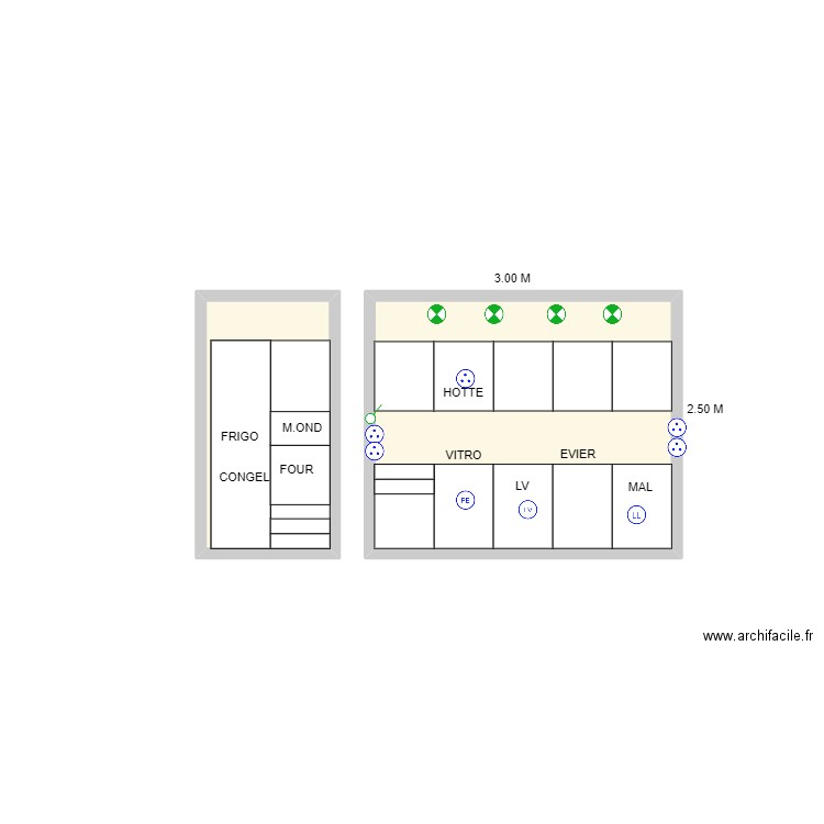 MAION GROSSA CUISINE. Plan de 2 pièces et 11 m2