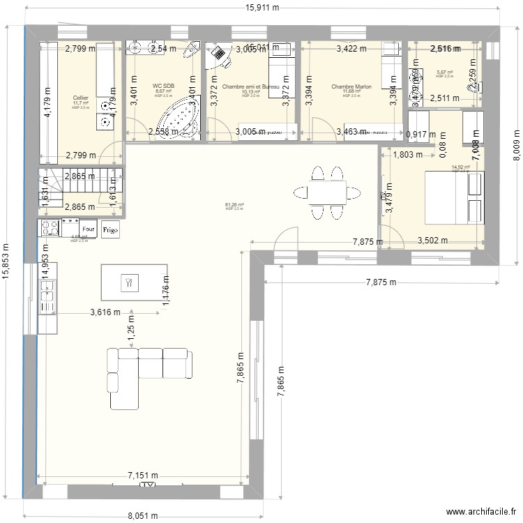 nouveau plan iso 04-09. Plan de 8 pièces et 237 m2