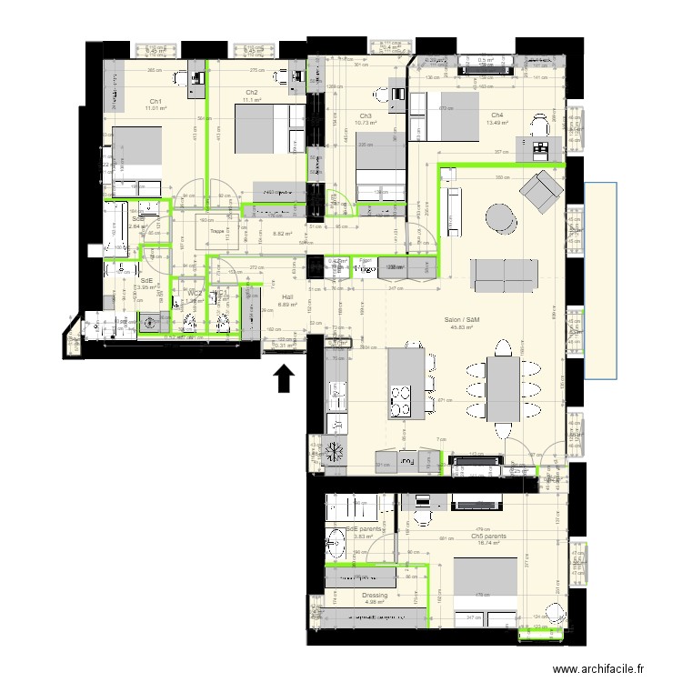 29 crs FR v25B. Plan de 40 pièces et 155 m2