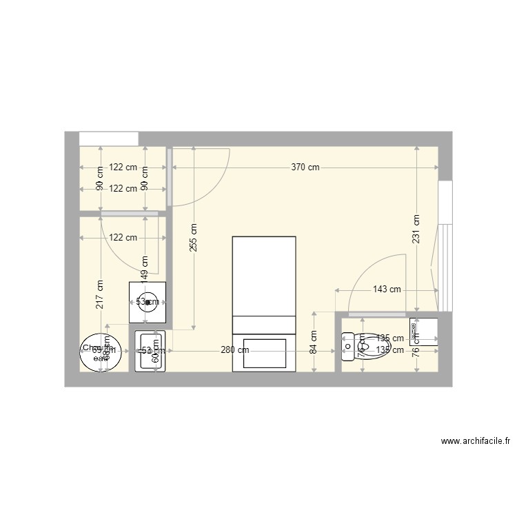 drilholle plan . Plan de 4 pièces et 15 m2