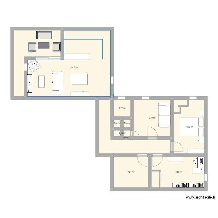 Appart Acigné. Plan de 11 pièces et 93 m2