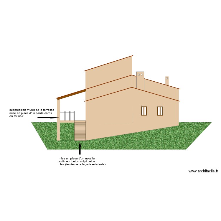 Façade est après travaux. Plan de 0 pièce et 0 m2