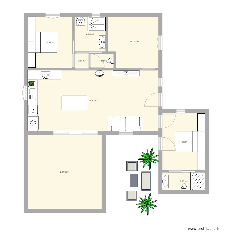 Maison 65m2 et 15m2 garage transformer en suite parentale T4bis. Plan de 0 pièce et 0 m2
