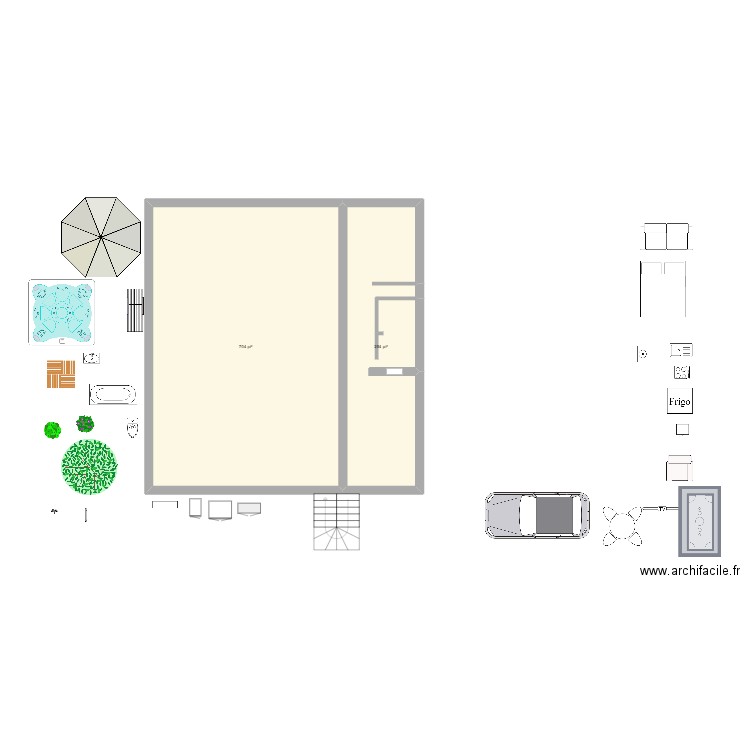 second étage. Plan de 2 pièces et 89 m2
