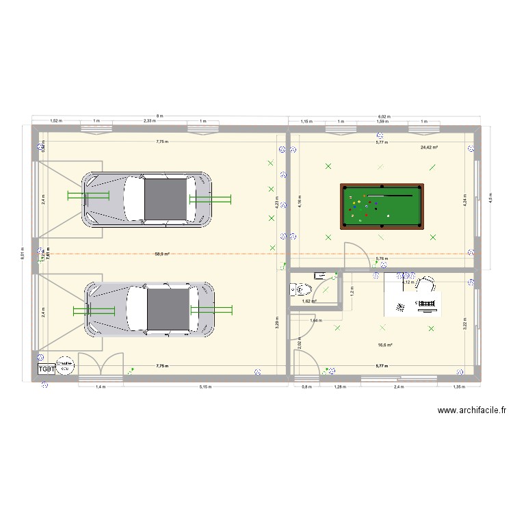 garage. Plan de 4 pièces et 102 m2