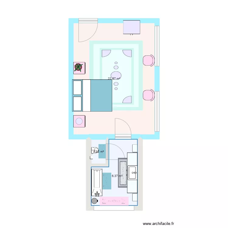 Plan de chambre + salle de bain. Plan de 