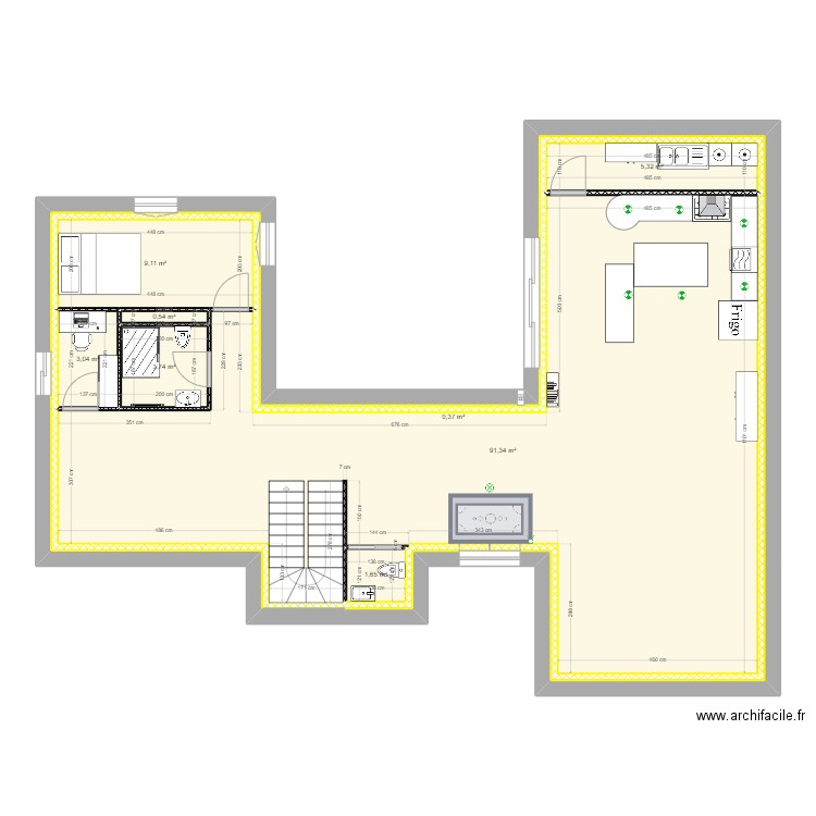 Projet maison U. Plan de 8 pièces et 243 m2
