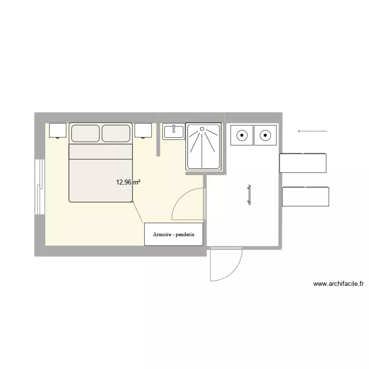Chambre du bas v2. Plan de 1  et 13 m²