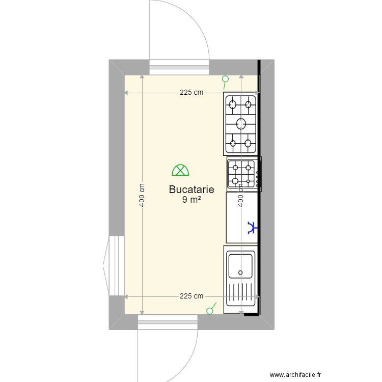 Cuisine seule. Plan de 1 pièce et 9 m2