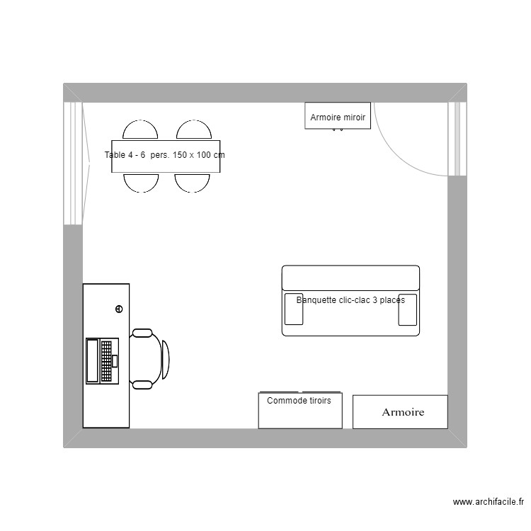 Salon. Plan de 1 pièce et 22 m2