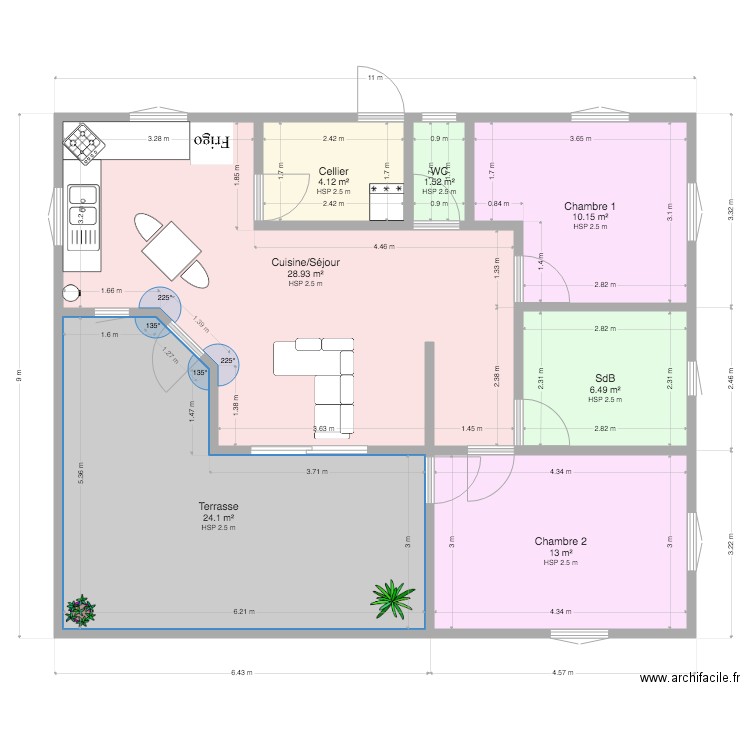 Plan T3 V1 amenagé. Plan de 0 pièce et 0 m2