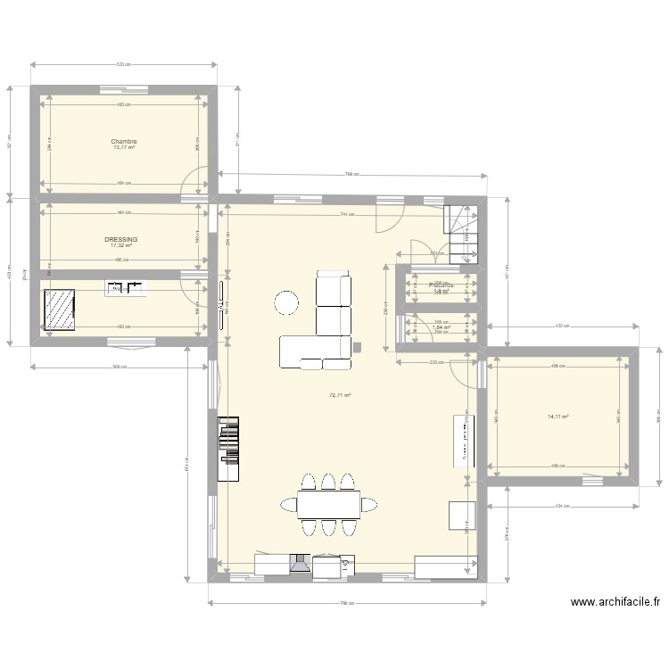 pito aménagé. Plan de 6 pièces et 122 m2