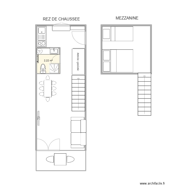 LEZETTE B17. Plan de 1 pièce et 2 m2