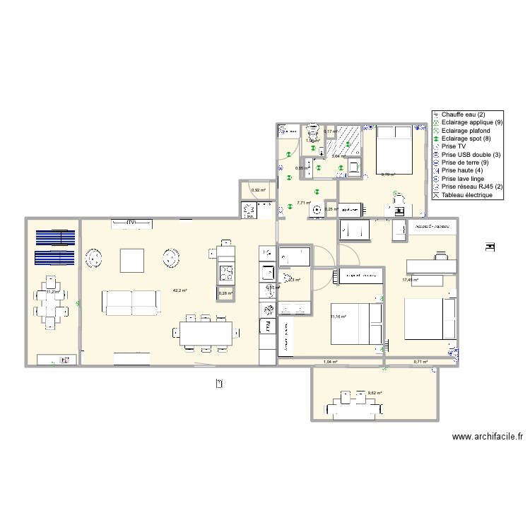 Santa Clara 2 face mer nousV2. Plan de 18 pièces et 120 m2