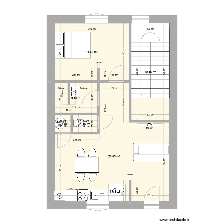 Lepange. Plan de 6 pièces et 54 m2