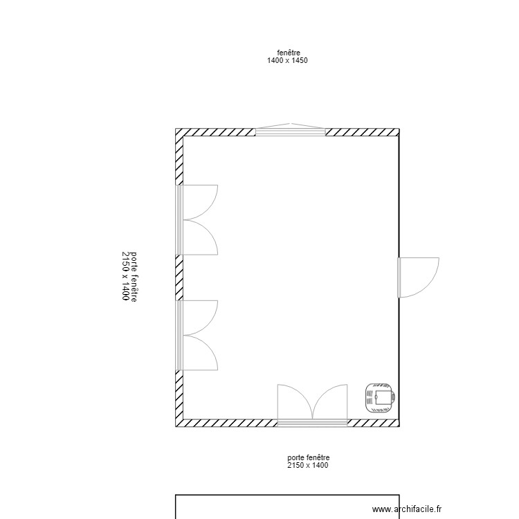 pièce plus2. Plan de 1 pièce et 25 m2