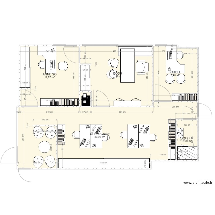 bureau v3. Plan de 6 pièces et 70 m2