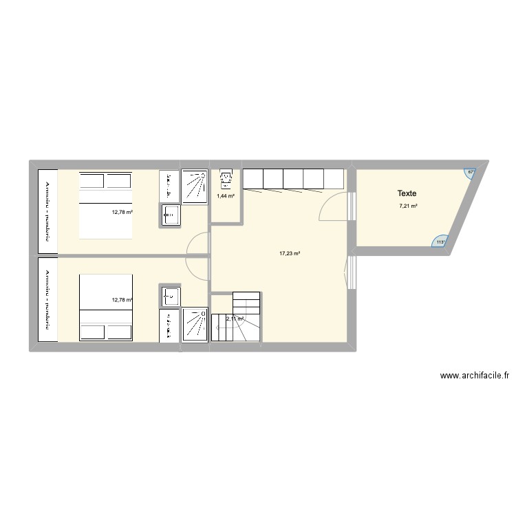 182 jp option. Plan de 6 pièces et 54 m2