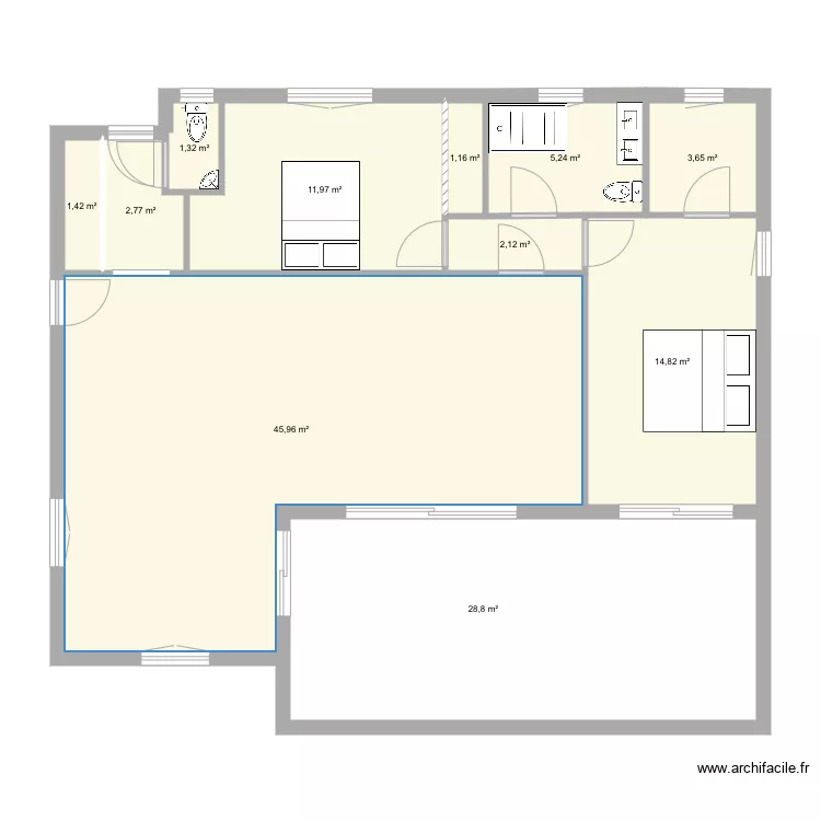 Maison id&eacute;ale sans meuble version 90. Plan de 