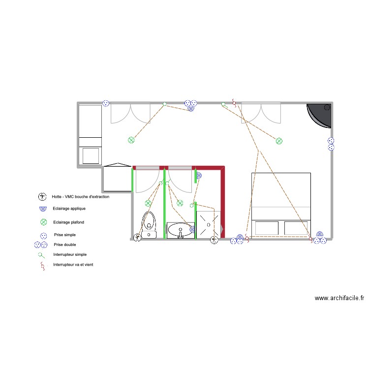 chambre gauche - Plan électrique. Plan de 1 pièce et 3 m2