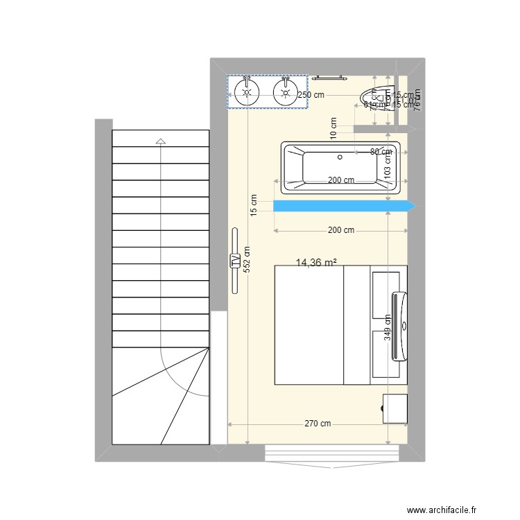 SDB 04. Plan de 2 pièces et 14 m2