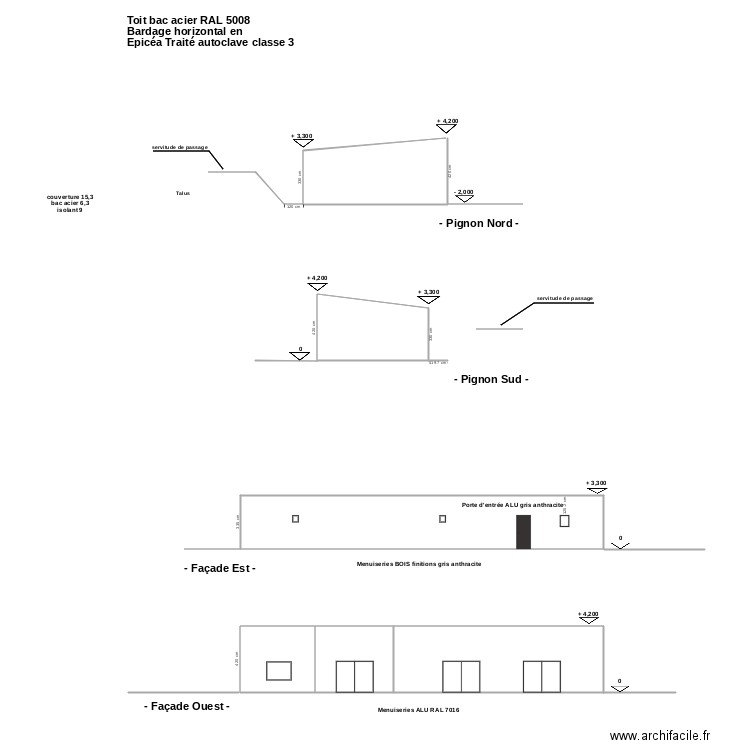 Coupe et facades. Plan de 0 pièce et 0 m2