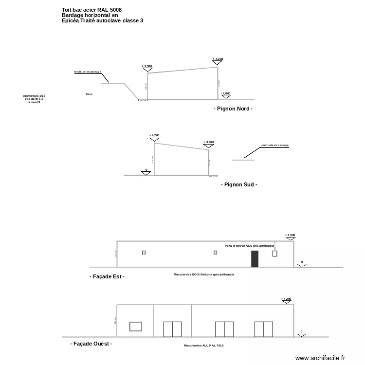 Coupe et facades. Plan de 