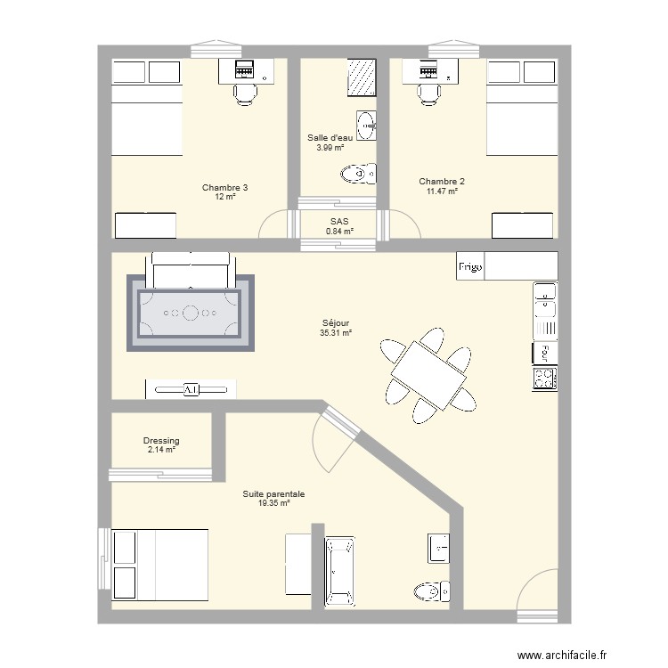 Typologie T4 85m2 . Plan de 0 pièce et 0 m2