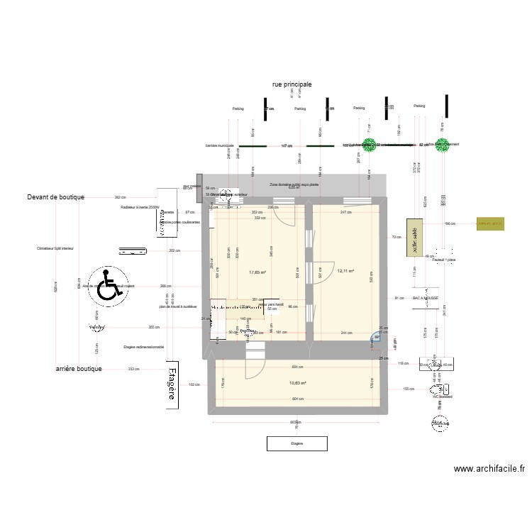 BOUTIQUE FLEURS FINESv2. Plan de 3 pièces et 40 m2