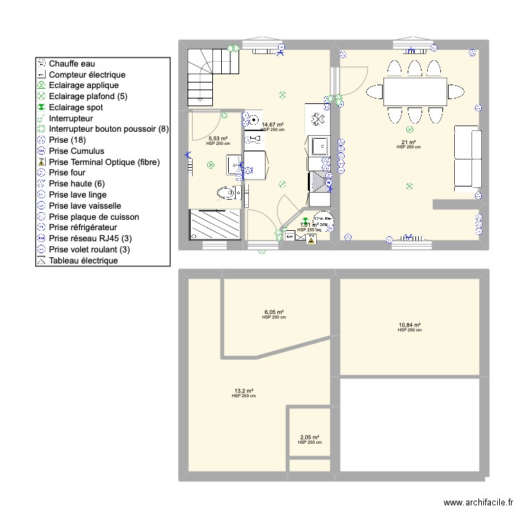 Maison 22. Plan de 8 pièces et 74 m2