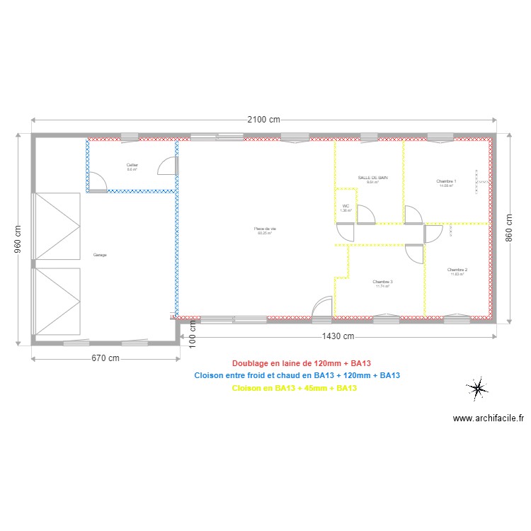 Placo. Plan de 0 pièce et 0 m2