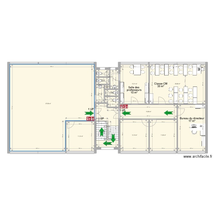 R+2 Guillemin sécurité. Plan de 15 pièces et 219 m2