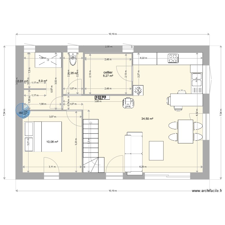 Marie maison 2 60m2. Plan de 6 pièces et 58 m2