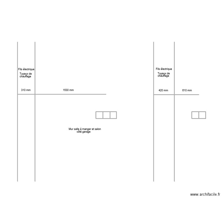 Passage de fils et tuyaux. Plan de 3 pièces et 0 m2