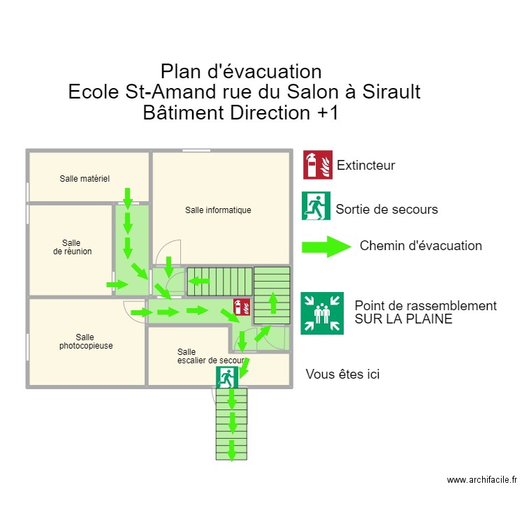 St Amand Salon bâtiment direction premier étage. Plan de 10 pièces et 77 m2