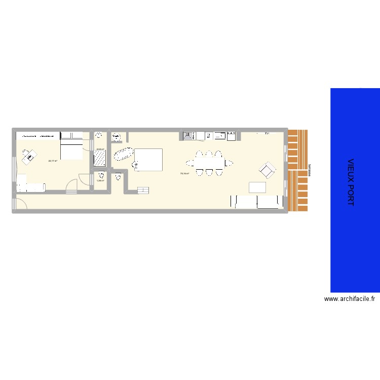 vieux port. Plan de 4 pièces et 101 m2