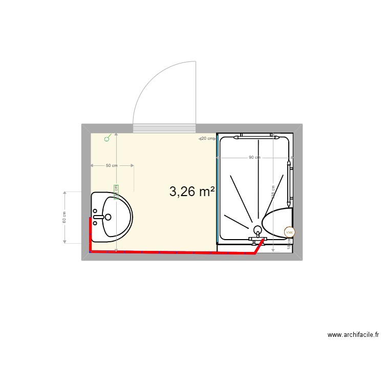 GRIZARD rénové. Plan de 1 pièce et 3 m2