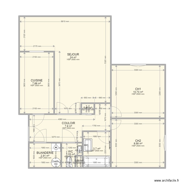 BAYLE / D22060540 / PLOMBERIE CARRELAGE. Plan de 10 pièces et 69 m2