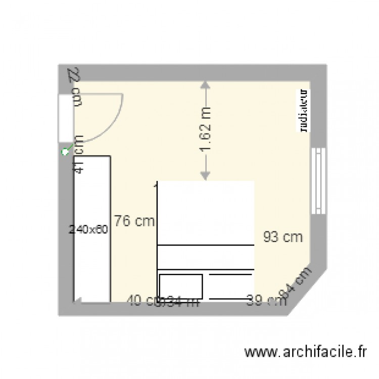 chambre 1 lit 160 x 200 avec armoire version 4 cotes. Plan de 0 pièce et 0 m2