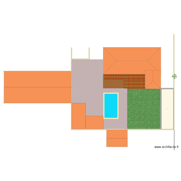 Pool-house - piscine. Plan de 2 pièces et 79 m2