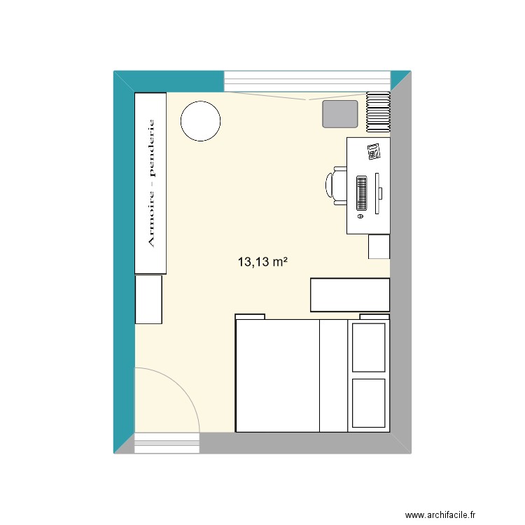 chambre 1. Plan de 1 pièce et 13 m2